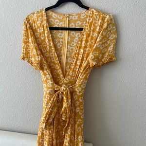 Lulus Mustard Yellow Floral Print Mini Dress